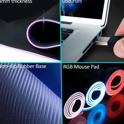 KLACK EUROPE Alfombrilla ratón Gaming XXL con luces LED 80 x 30 cm