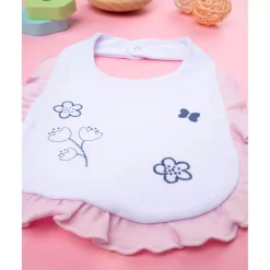 Prenatal Babero para Niña Blanco y Rosa con Volantes