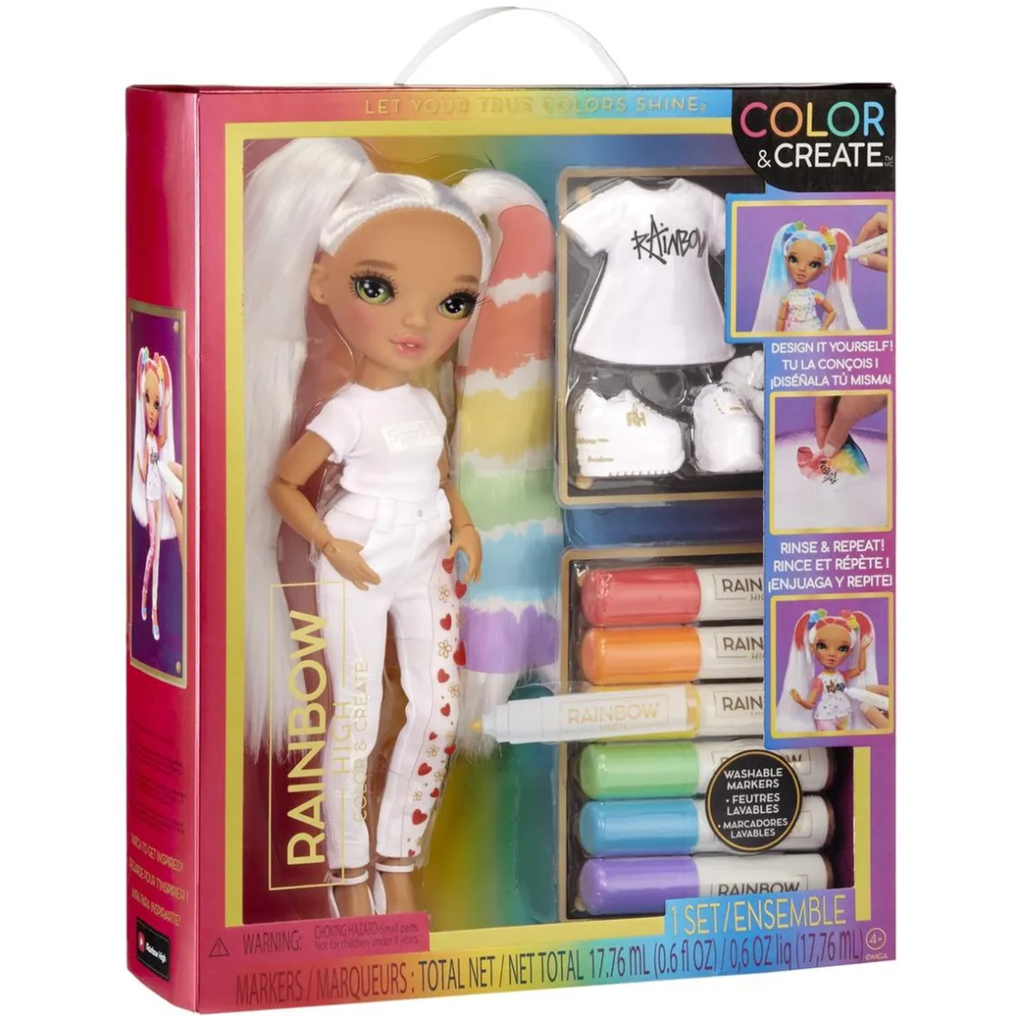 RAINBOW HIGH BABY born - Muñeca de moda Color & Create con ojos verdes y accesorios extra