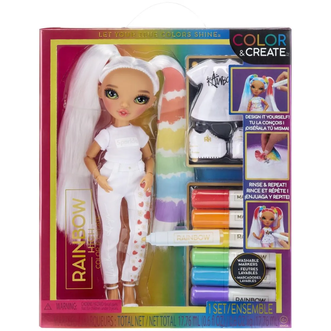 RAINBOW HIGH BABY born - Muñeca de moda Color & Create con ojos verdes y accesorios extra