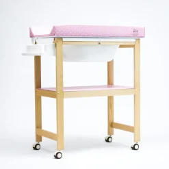 PLASTIMYR Bañera de Madera Natural Sobrebidé Topos Rosa* Baño Y Accesorios·Bañeras Cambiador