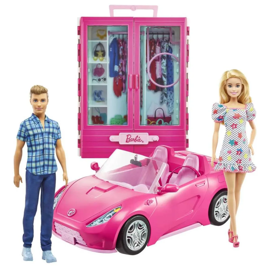 BARBIE - y Ken con vehículo y armario