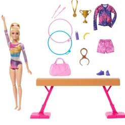 MATTEL Barbie - Conjunto Muñeca Gimnasta con Barra y Accesorios ㅤ* Muñecas
