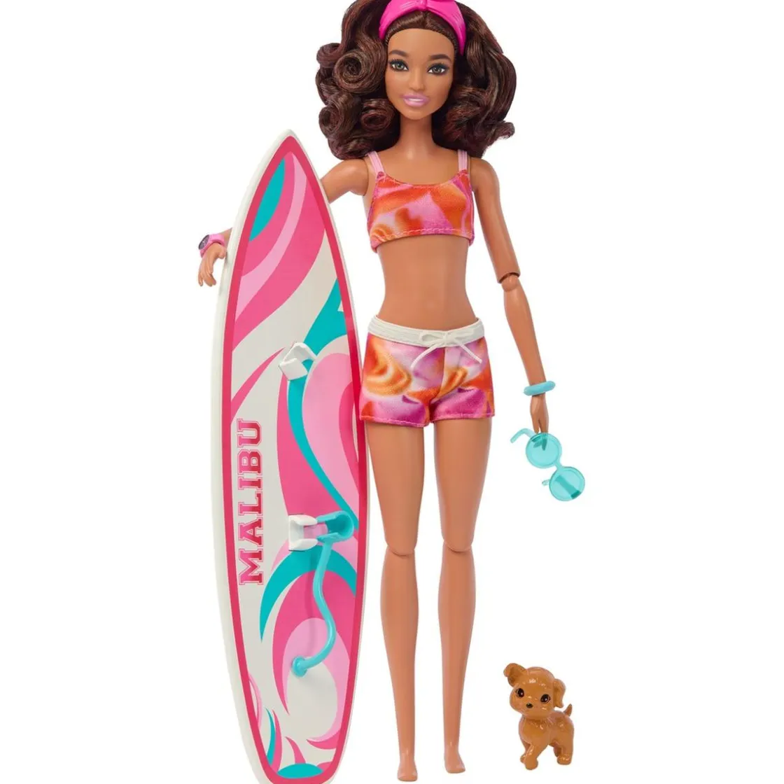 MATTEL Barbie - Muñeca Barbie con tabla de surf y accesorios ㅤ* Muñecas
