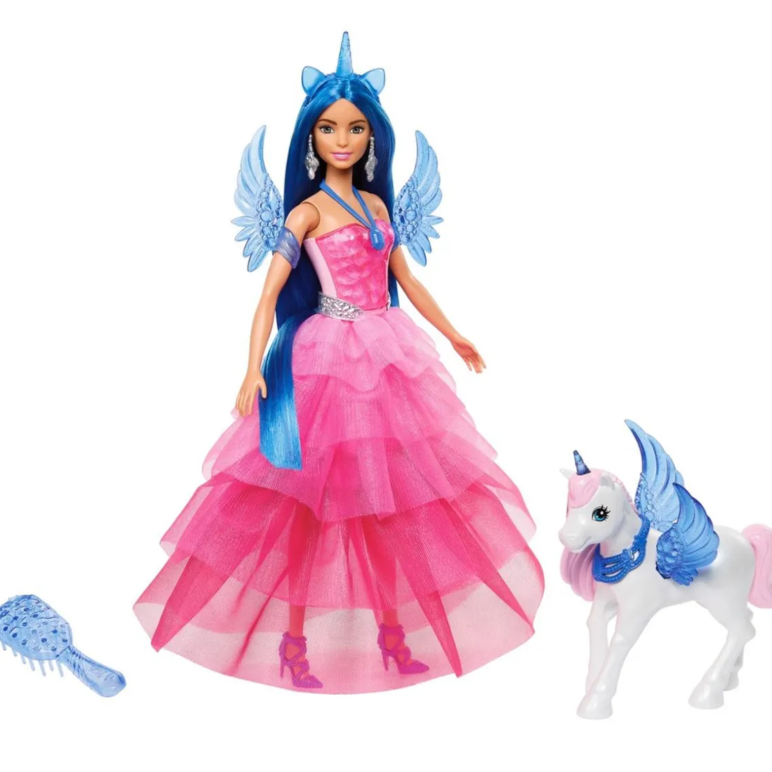 MATTEL Barbie - Muñeca Celebración Zafiro con Vestido Rosa y Unicornio ㅤ