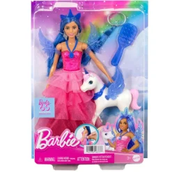 MATTEL Barbie - Muñeca Celebración Zafiro con Vestido Rosa y Unicornio ㅤ