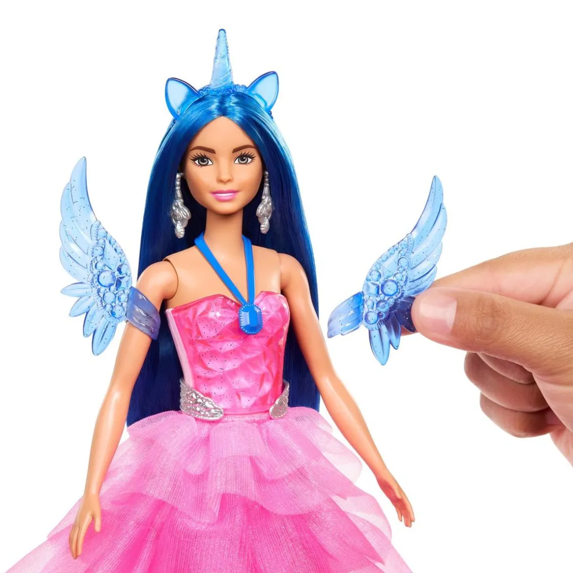 MATTEL Barbie - Muñeca Celebración Zafiro con Vestido Rosa y Unicornio ㅤ