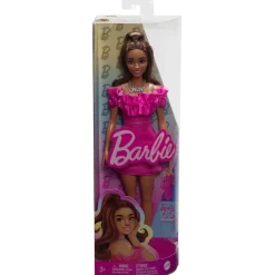 MATTEL Barbie - Muñeca Fashionista con Vestido Rosa y Pelo Ondulado ㅤ