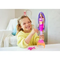 MATTEL Barbie - Muñeca sirena cambio de color con delfín y accesorios ㅤ* Muñecas