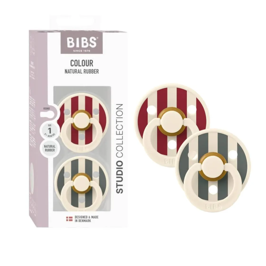 BIBS - 2 Chupetes Studio Colour de Latex +0M - Ruby/Pine