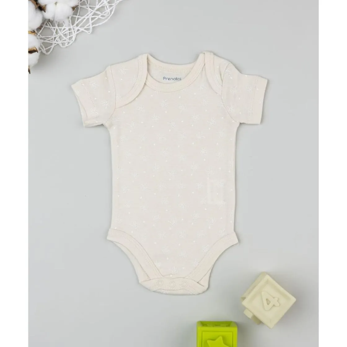 Prenatal Body beige de manga corta para bebé con estampado floral