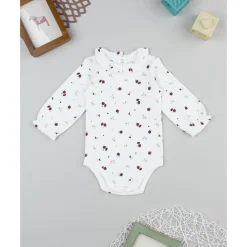 Prenatal Body blanco de bebé con flores y cuello Peter Pan