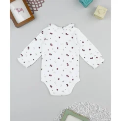 Prenatal Body blanco de bebé con flores y cuello Peter Pan