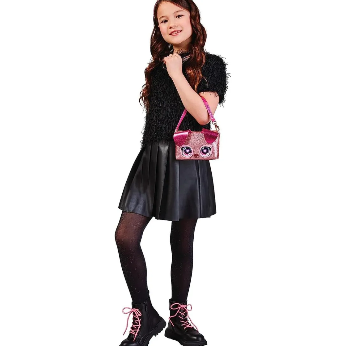 PURSE PETS Bolso de mano juguete cachorro con ojos arcoíris iluminados ㅤ