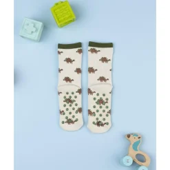 Prenatal Calcetines antideslizantes beige de niño con dinosaurios