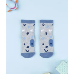 Prenatal Calcetines antideslizantes de niño gris y azul con perrito