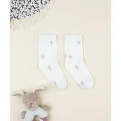 Prenatal Calcetines niña blancos con flores bordadas