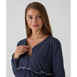Prenatal Camisa de noche premamá azul marino con lunares