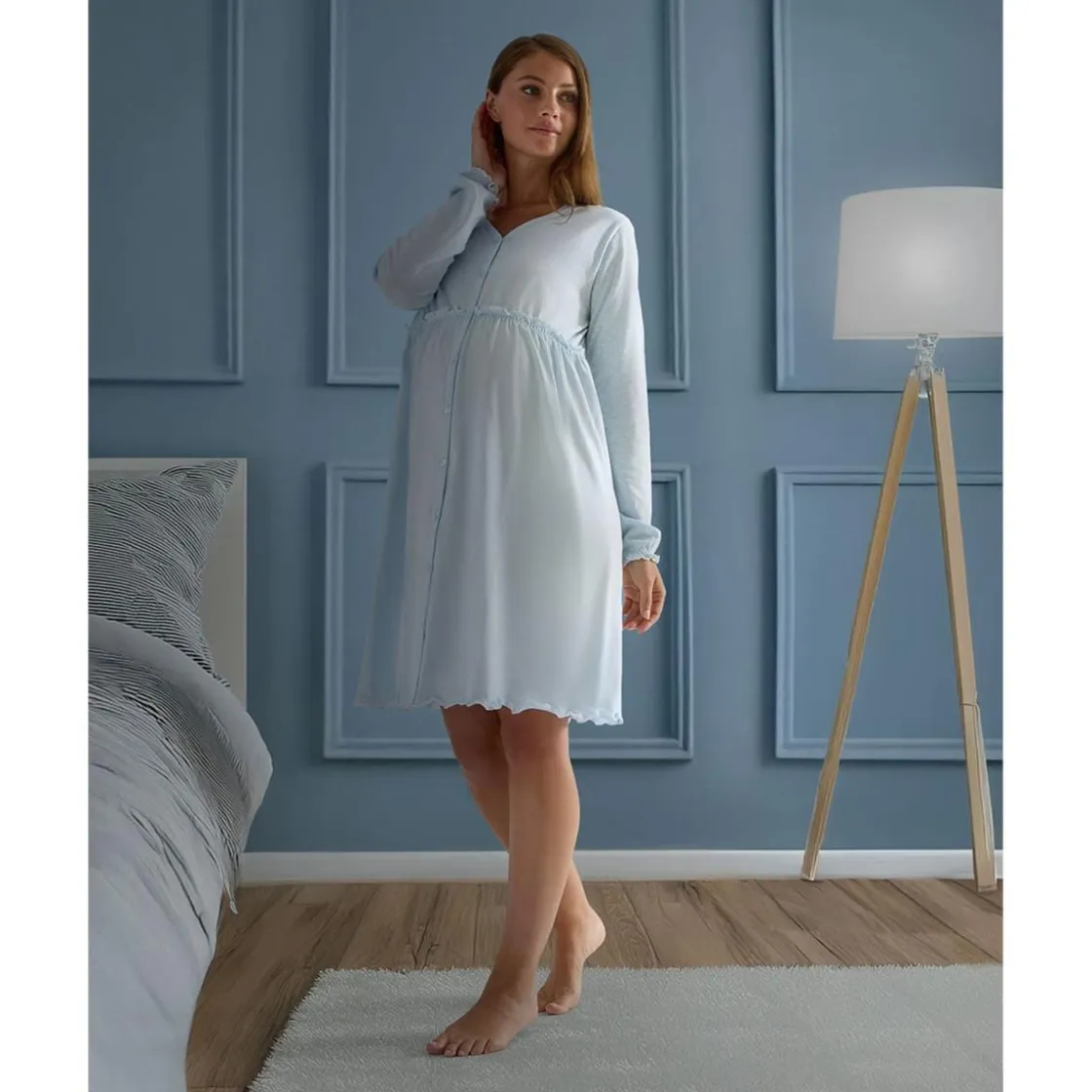 Prenatal Camisa de noche premamá azul con volantes y lunares* Premamá·Íntimo Y Noche|Íntimo Y Noche·Pijamas Y Camisones