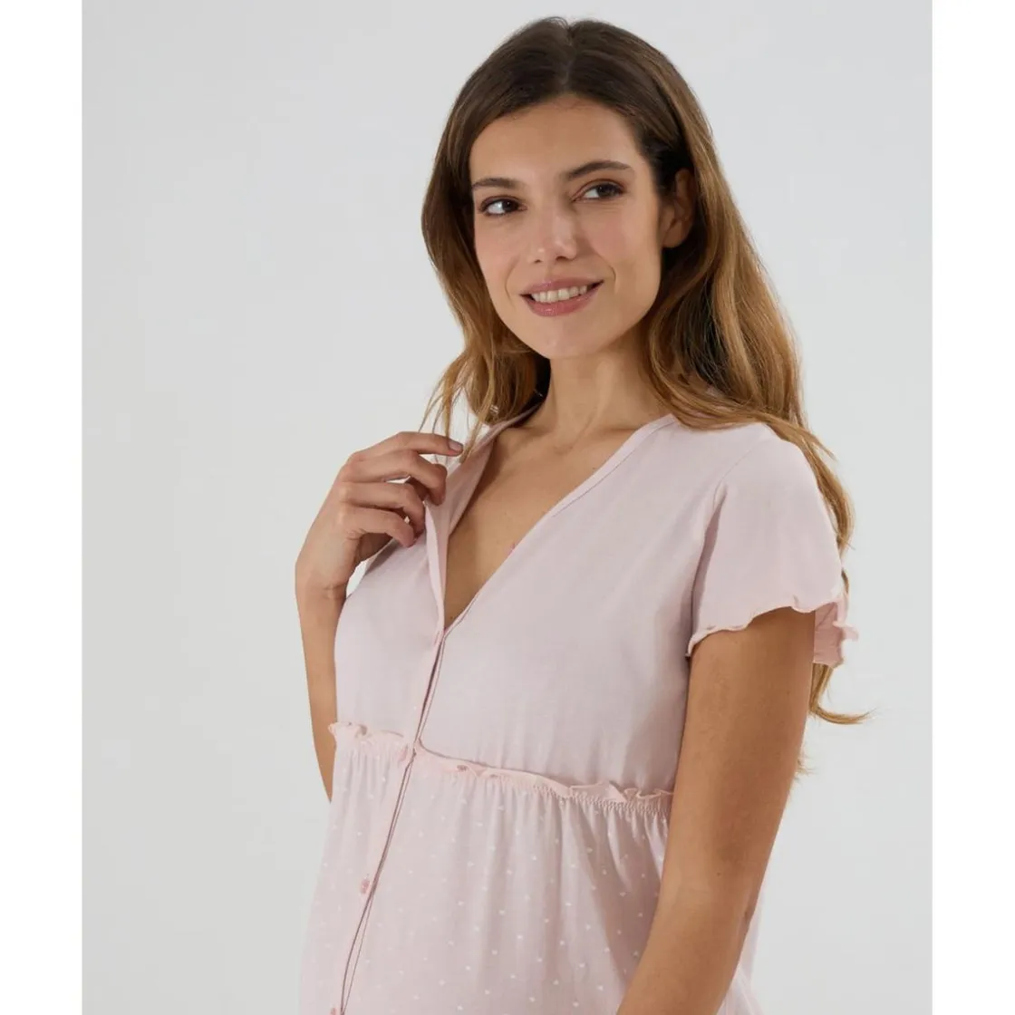 Prenatal Camisa de noche premamá rosa con lunares blancos