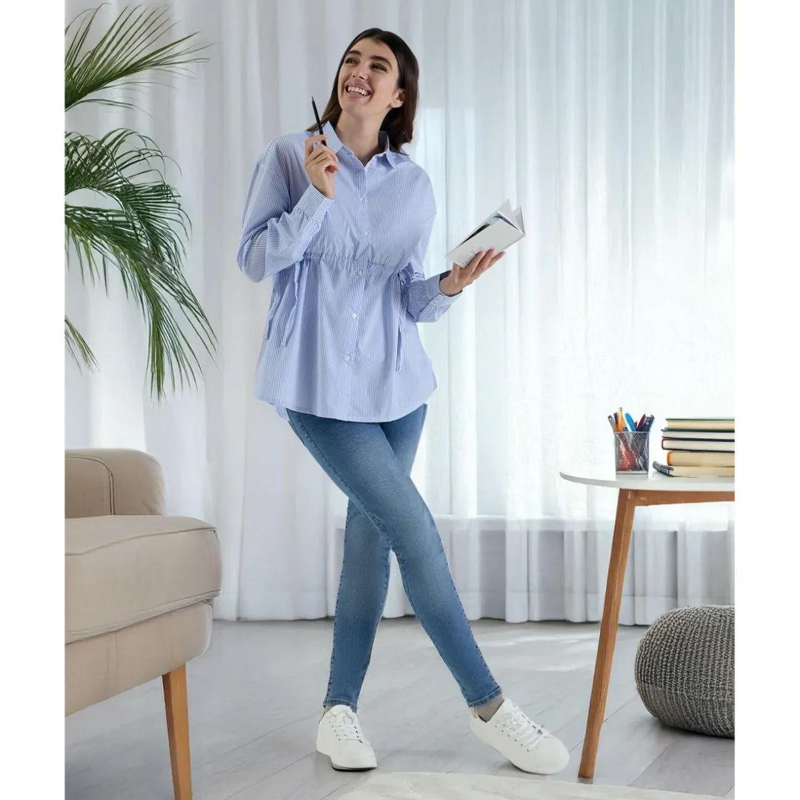 Prenatal Camisa premamá de popelina a rayas