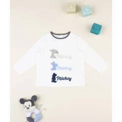 Prenatal Camiseta blanca de manga larga para niño con Mickey Mouse* Niño·Bebé Niño 3-36 Meses|Bebé Niño 3-36 Meses·Camisas Y Camisetas