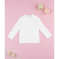 Prenatal Camiseta cuello alto canalé blanca niña