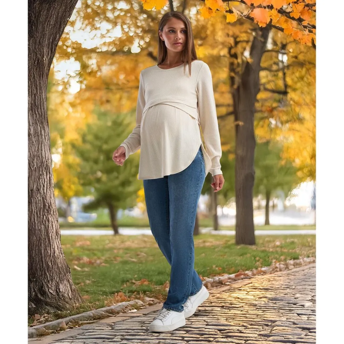Prenatal Camiseta de lactancia y premamá en tejido waffle color crema* Premamá·Moda|Moda·Camisetas