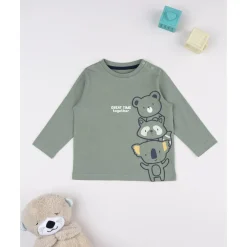 Prenatal Camiseta de manga larga para niño verde con osito