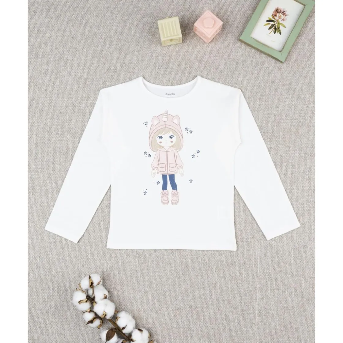 Prenatal Camiseta de niña blanca con estampado de unicornio
