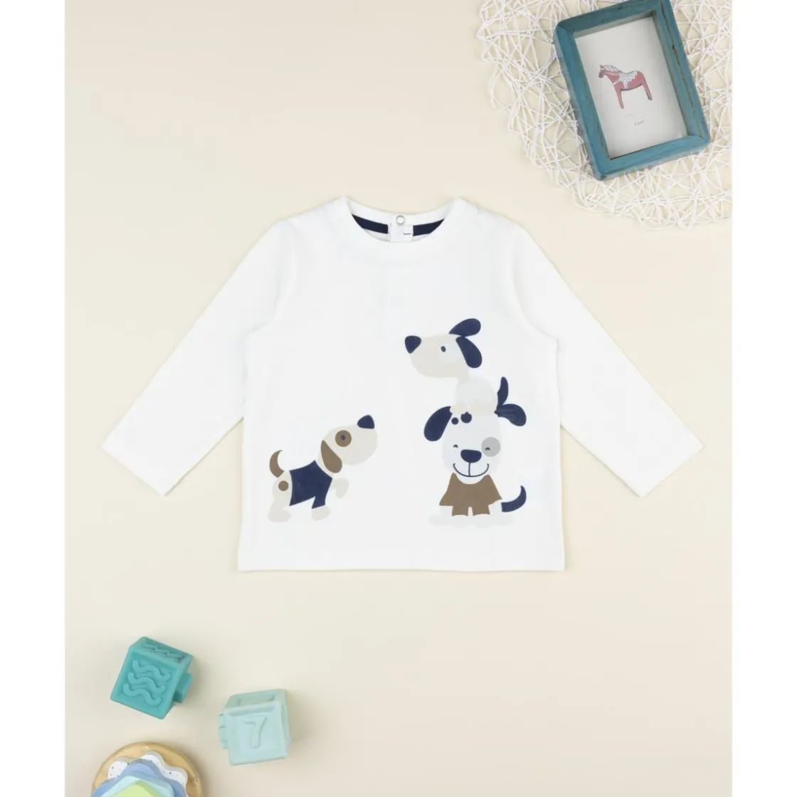 Prenatal Camiseta de niño blanca con estampado de perritos* Niño·Bebé Niño 3-36 Meses|Bebé Niño 3-36 Meses·Camisas Y Camisetas