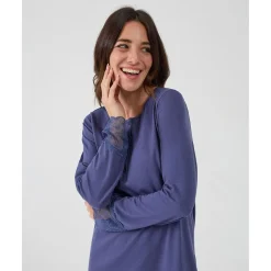 Prenatal Camisón de maternidad para lactancia azul con encaje