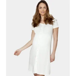 Prenatal Camisón de parto de manga corta totalmente abierto blanco