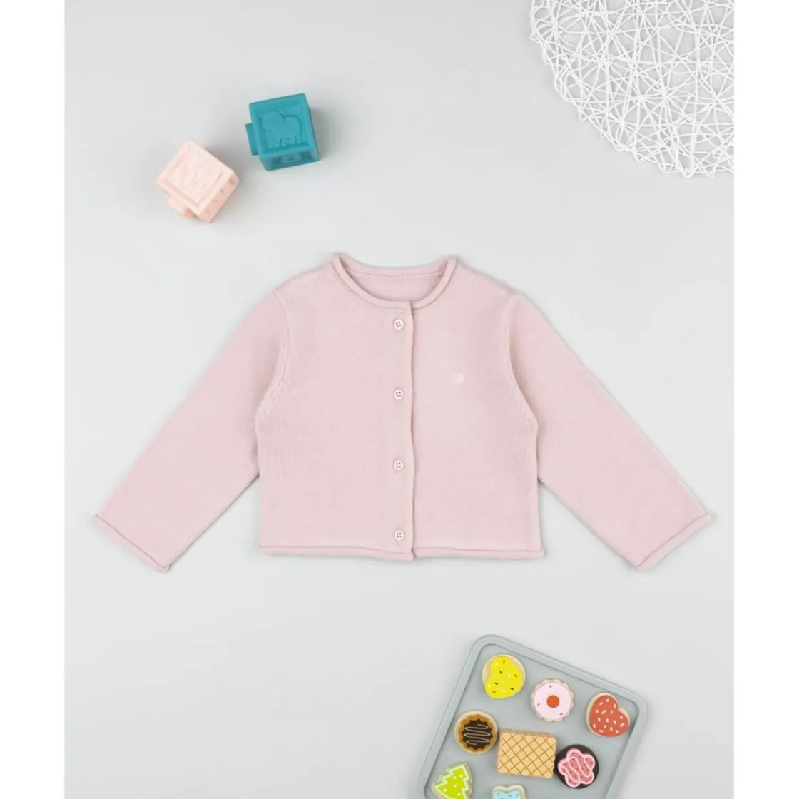 Prenatal Cardigan rosa de punto con cuello redondo para niña* Niña·Bebé Niña 3-36 Meses|Bebé Niña 3-36 Meses·Jerséis Y Cardigans