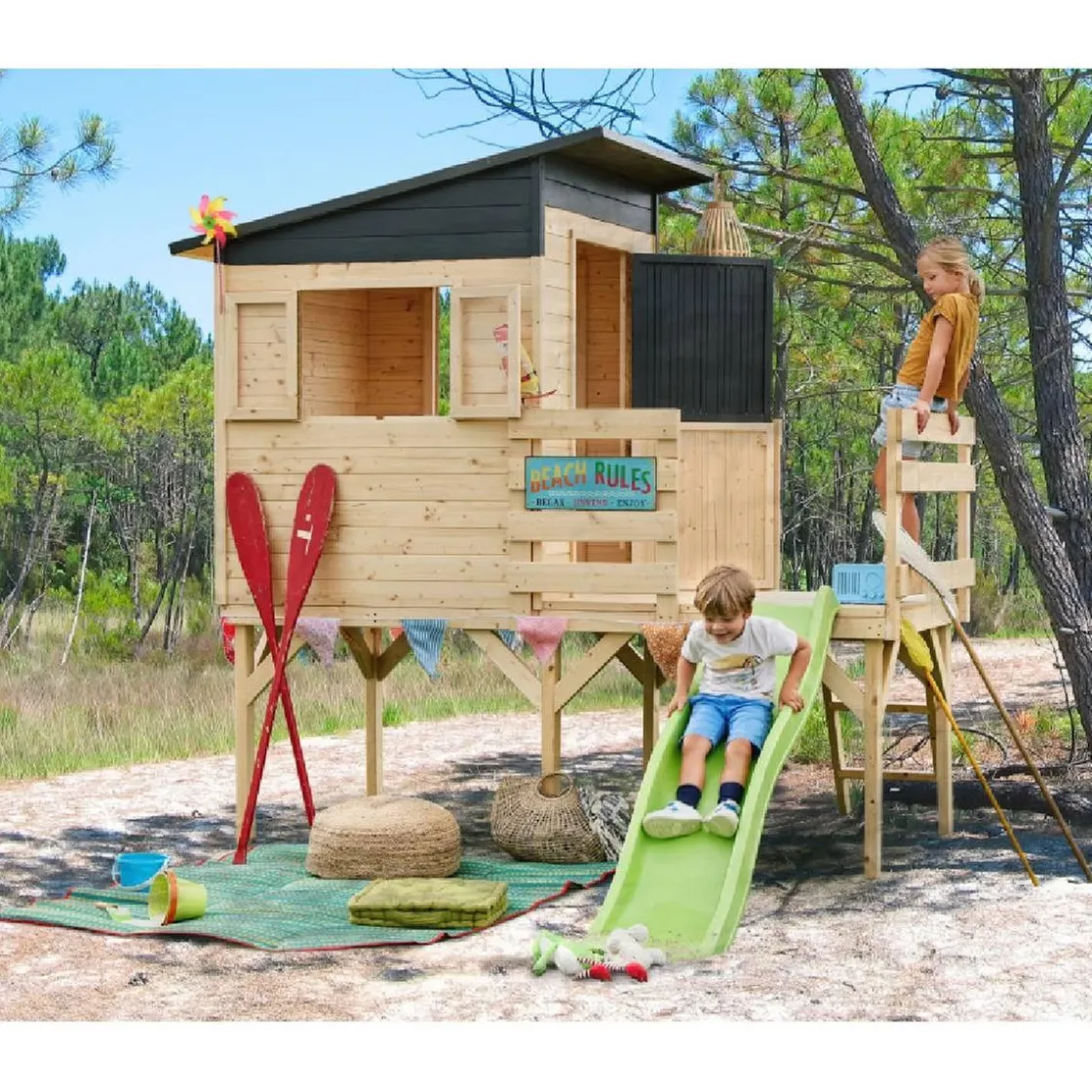 SOULET Casa infantil elevada de madera con tobogán Portland