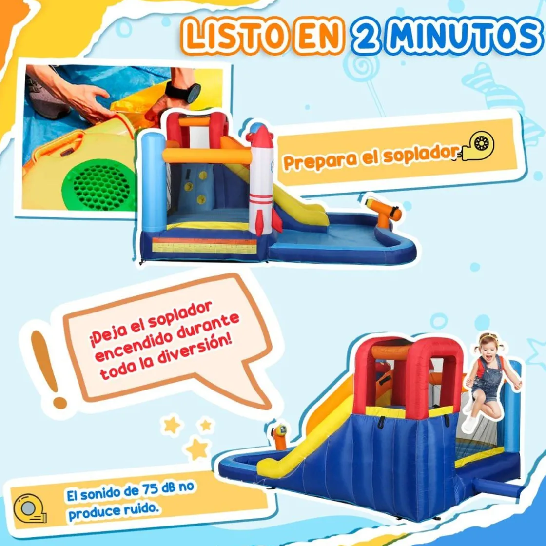 AIYAPLAY Castillo hinchable 5 en 1 con piscina y tobogán