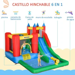 OUTSUNNY Castillo Hinchable con piscina, tobogán, muro de escalada y cama de salto 330 cm* Castillos Hinchables