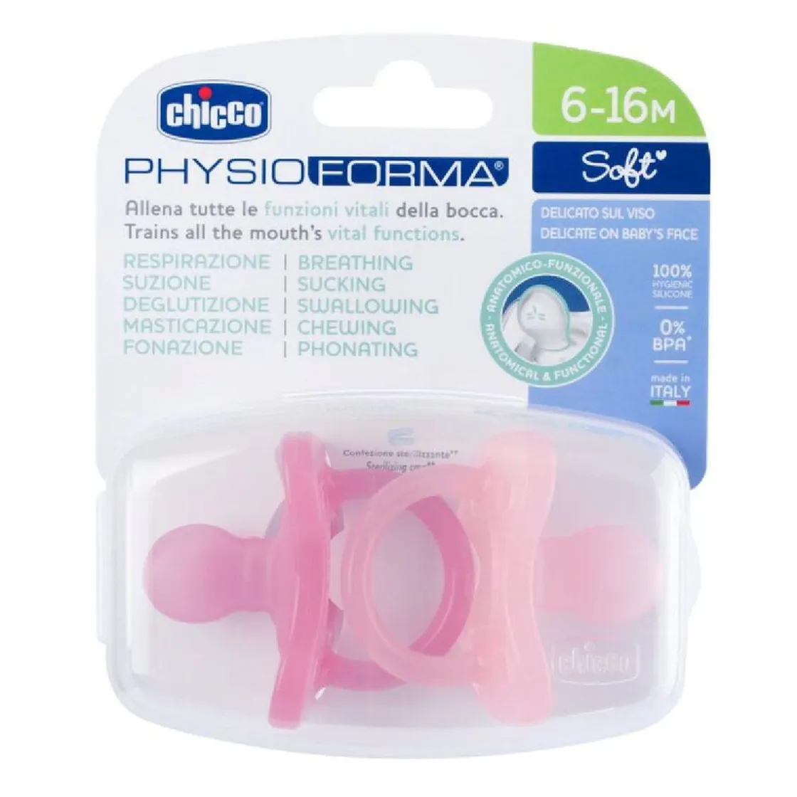 CHICCO - Pack 2 chupetes PhysioForma Soft 6-16M - Rosa* Biberones Y Chupetes·Chupetes