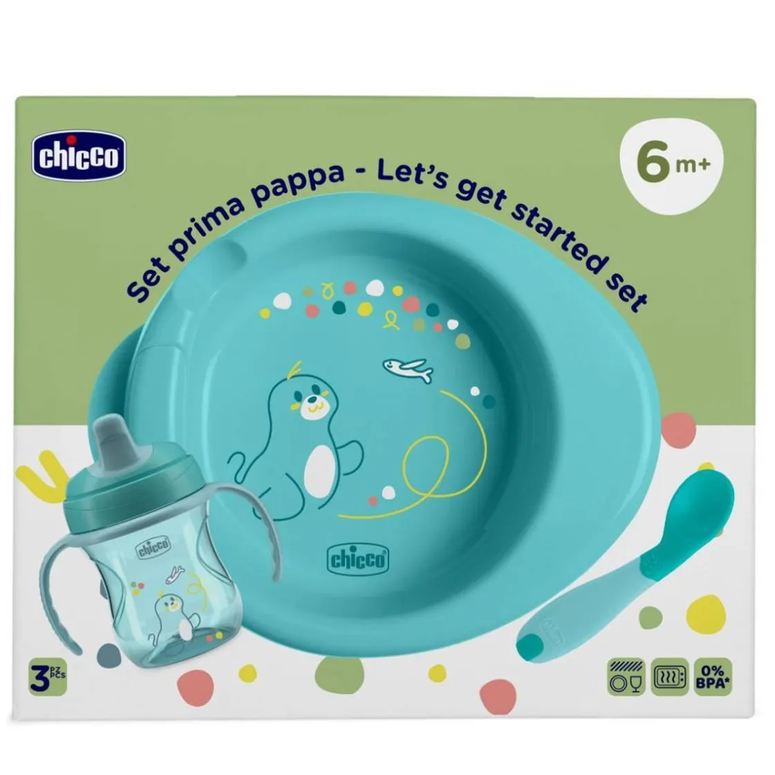 CHICCO - Set alimentación 6M - Foca* Preparación Comida Y Accesorios·Platos Y Cubiertos Infantiles