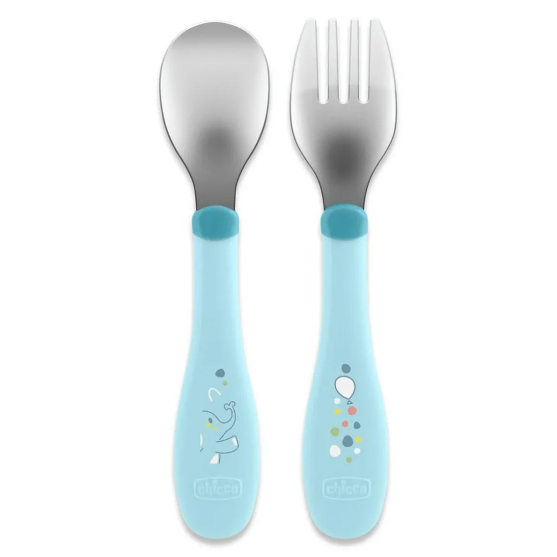 CHICCO - Set de Cubiertos Acero Inoxidable 18M - Azul* Preparación Comida Y Accesorios·Platos Y Cubiertos Infantiles