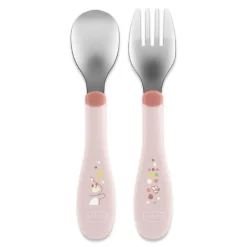 CHICCO - Set de Cubiertos Acero Inoxidable 18M - Rosa* Preparación Comida Y Accesorios·Platos Y Cubiertos Infantiles
