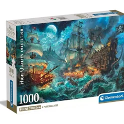 CLEMENTONI - Batalla de Piratas - Puzzle de 1000 Piezas para Adultos, Ilustración Multicolor ㅤ