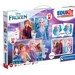 CLEMENTONI - Frozen - Edukit 4 en 1: Puzzle de 48 piezas, juego de memoria y 6 cubos educativos ㅤ