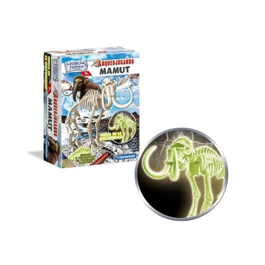 CLEMENTONI - Juego científico Arqueojugando Mamut fosforescente para excavar y montar dinosaurios ㅤ