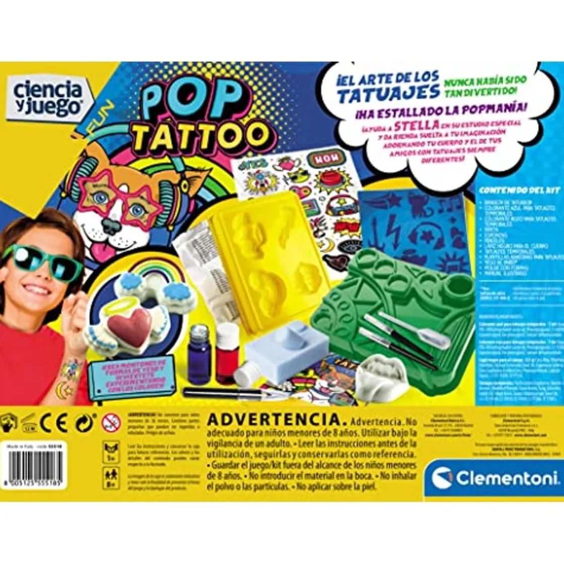 CLEMENTONI - Juego educativo de ciencias para hacer tatuajes y calcomanías personalizadas ㅤ