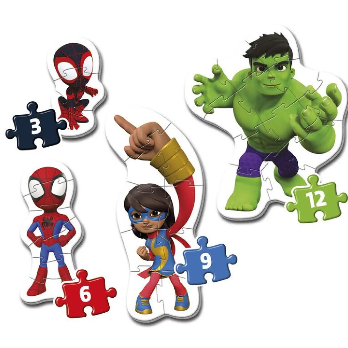 CLEMENTONI - Mis primeros Puzzles Progresivos 3-6-9-12 - Spidey y su Superequipo