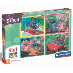 CLEMENTONI - Puzzle 4 en 1 Stitch* Juegos Y Puzzles