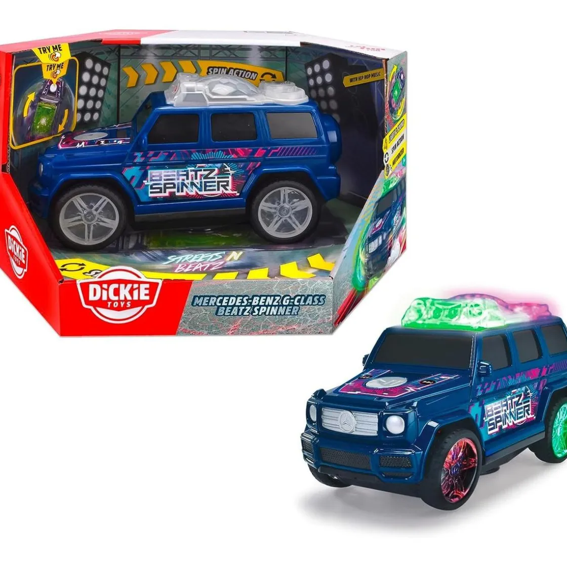 FUNKO UK LIMITED Coche de juguete con luces intermitentes, música y giros, incluye pilas ㅤ