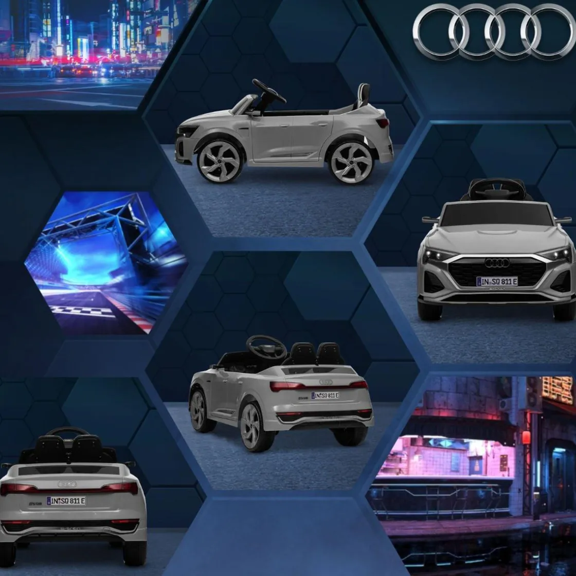 AIYAPLAY Coche Eléctrico Audi Q8 Etron Sportback 12V Gris* Vehículos De Batería O A Pedales