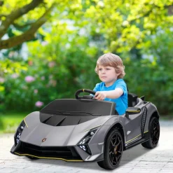 AIYAPLAY Coche eléctrico Lamborghini Autentica Gris* Vehículos De Batería O A Pedales